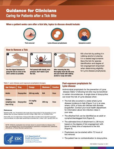 Guidance for Clinicians Caring for Patients after a Tick Bite